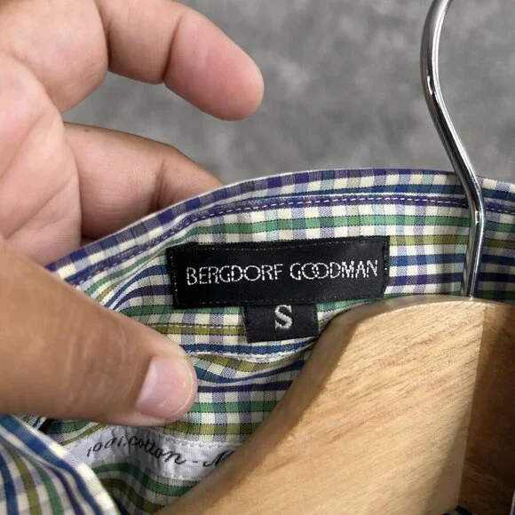 BERGDORF GOODMAN Shirt Mens Small Plaid Long Sleeve Button Up Casual Preppy - Picture 8 of 10